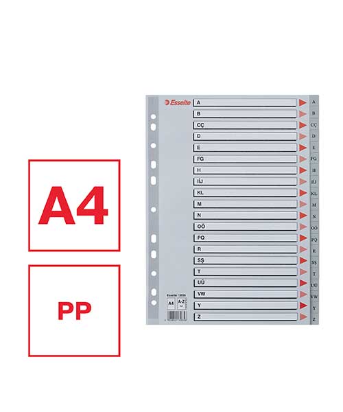 Esselte Separatör A4 A-Z  Alfabetik Gri 13935