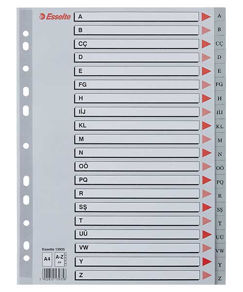 Esselte Separatör A4 A-Z  Alfabetik Gri 13935