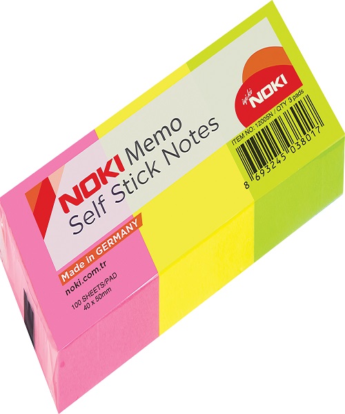 Noki Memo Yapışkanlı Not Kağıdı 38x51 Karışık Neon Renk No:12005N