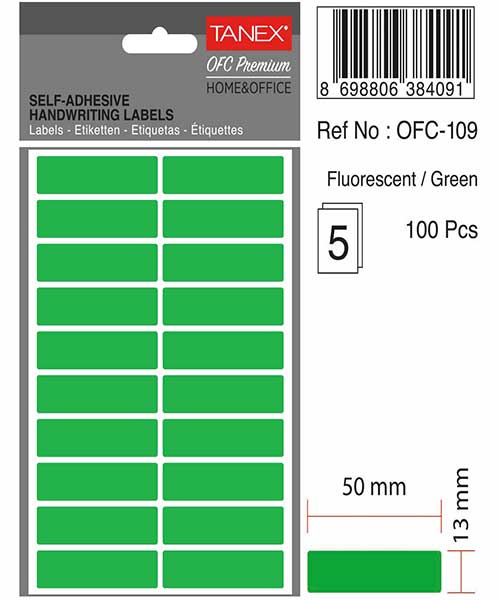 Taneks Ofc-109 Flo Yeşil Ofis Etiketi 5 Ad.