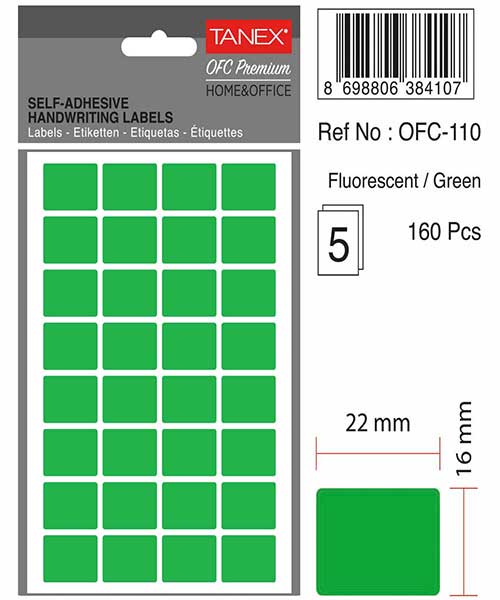 Taneks Ofc-110 Flo Yeşil Ofis Etiketi 5 Ad.