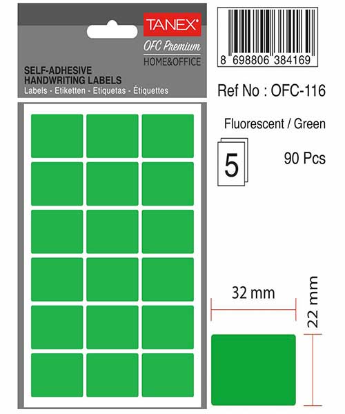 Taneks Ofc-116 Flo Yeşil Ofis Etiketi 5 Ad.