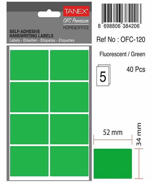 Taneks Ofc-120 Flo Yeşil Ofis Etiketi 5 Ad.