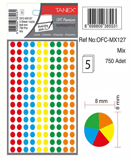 Taneks Ofc-127 Mıx Color Ofis Etiketi 5 Ad.