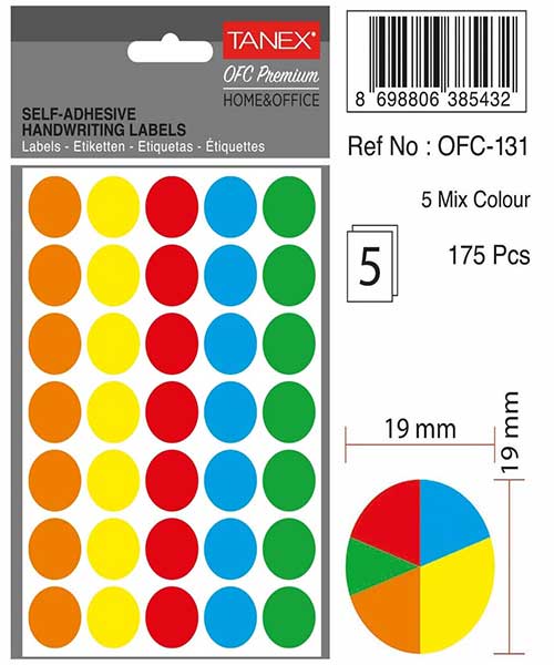 Taneks Ofc-131 Mıx Color Ofis Etiketi 5 Ad.